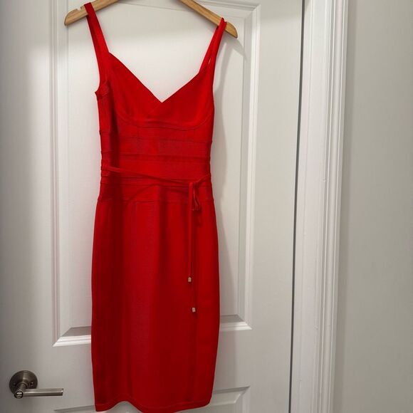 House of CB London  Red Tie Waist Bandage Dress Size M - Picture 3 of 7